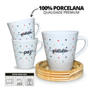 JOGO XÍCARAS PALAVRAS. UM CAFÉ E UMA PALAVRA DE CARINHO! KIT COM 6 XÍCARAS E 6 PIRES